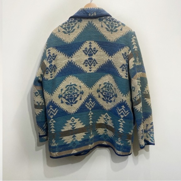 Vintage Boho Aztec Knit Blazer Coat Teal Green Blue Size Medium - Picture 3 of 9